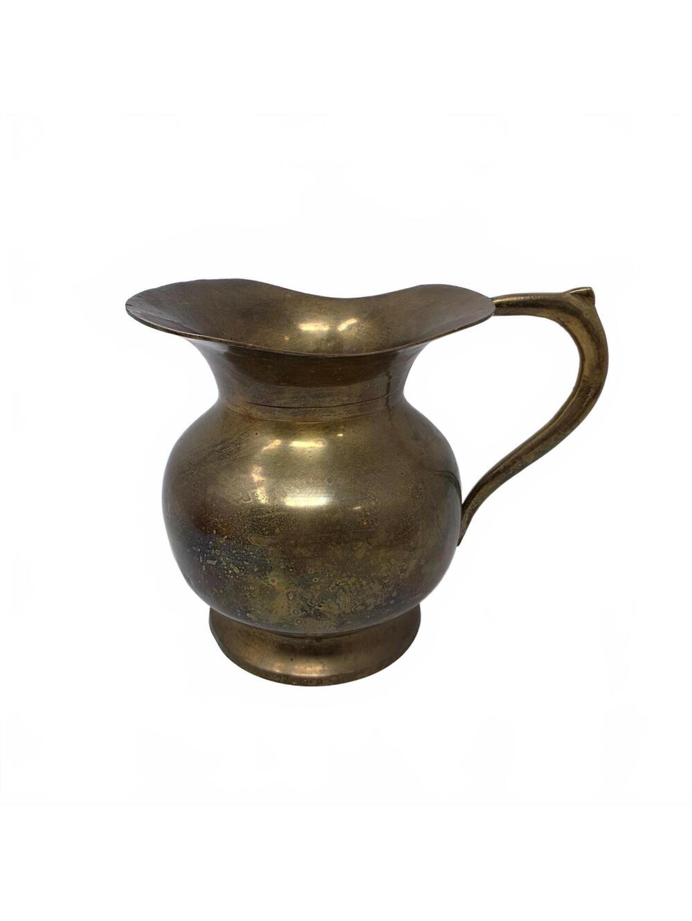 Vintage Brass Pitcher Vase Made in India | Wavy Flared Rim, Aged Patina